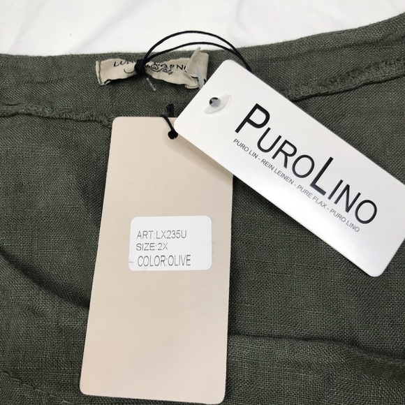 Brand New Puro Lino Women's  Blouse Top Green Size 2X Made in Italy A041221 - Picture 3 of 6
